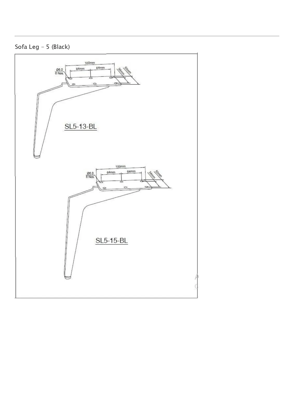 Ebco Hardware Sofa Leg 1, 120 x 120 x 130 x 1.8 mm, Black finish, Code: SL1-13-BL - image 7