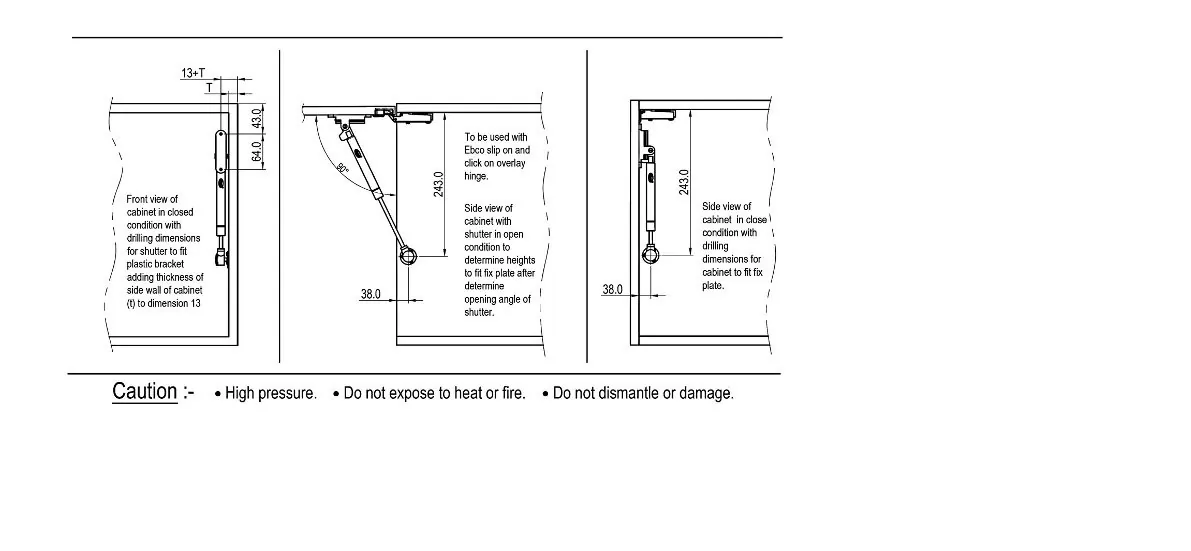 Ebco Hardware Pro-Lift Cabinet Support, 120 N force, grey finish, soft close, Code: PLC-12-SC - image 3