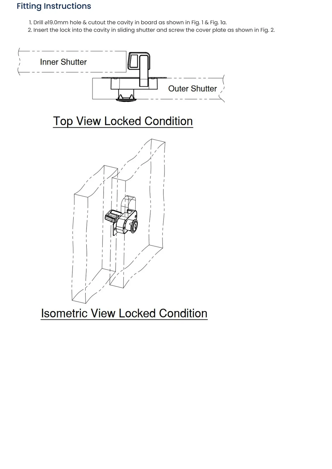Ebco Hardware Sliding Wardrobe Lock, for 25 mm shutter thickness, nickel-plated finish, Code: P-WLS1-25 - image 3