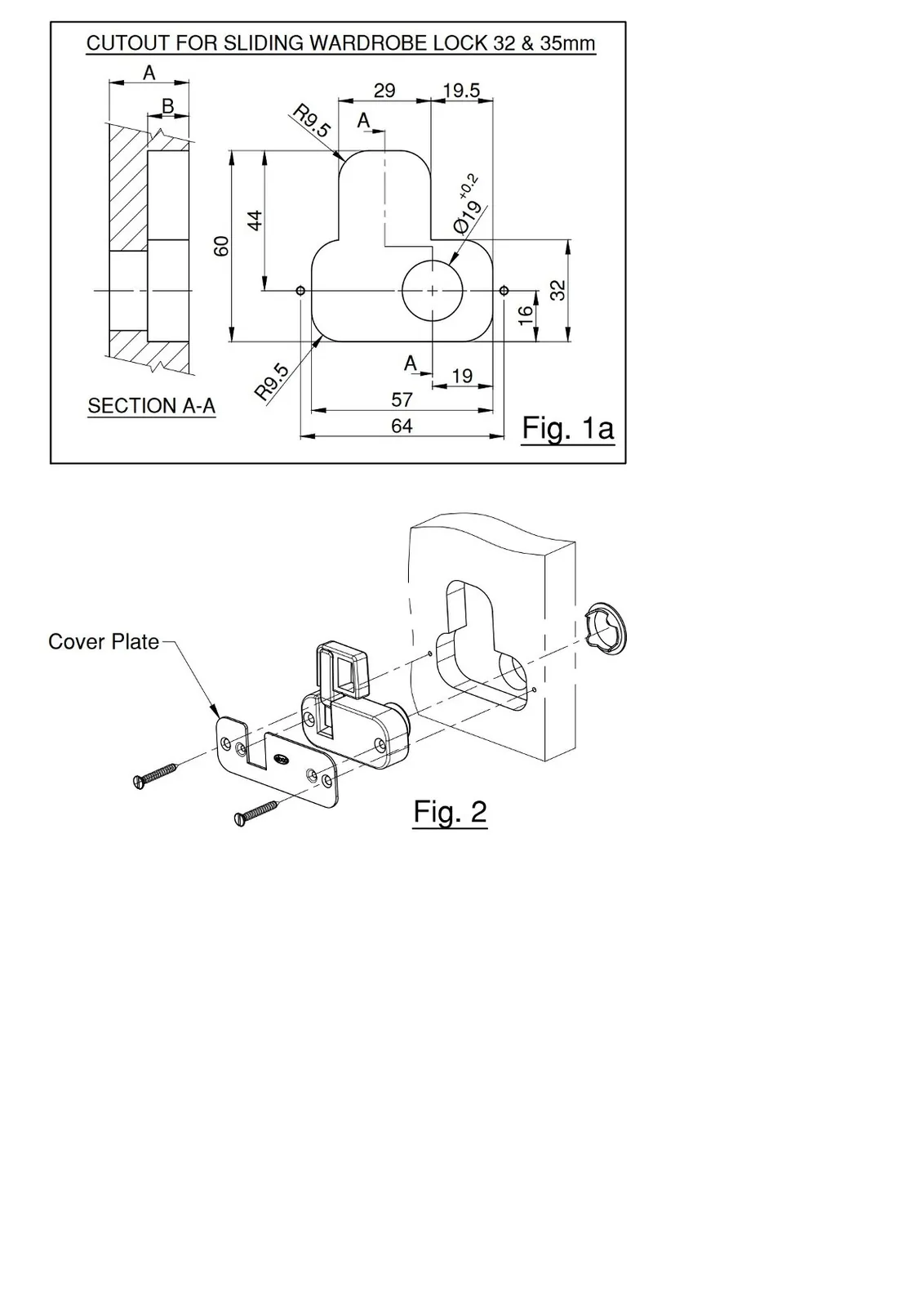 Ebco Hardware Sliding Wardrobe Lock, for 25 mm shutter thickness, nickel-plated finish, Code: P-WLS1-25 - image 5