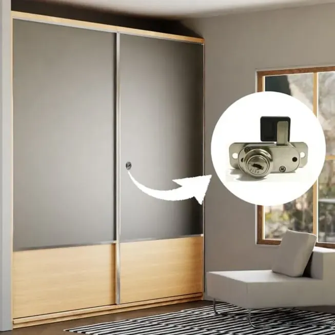 Ebco Hardware Side-Mount Sliding Wardrobe Lock, right-hand side mount, nickel-plated finish, Code: P-WLS2-SM-R