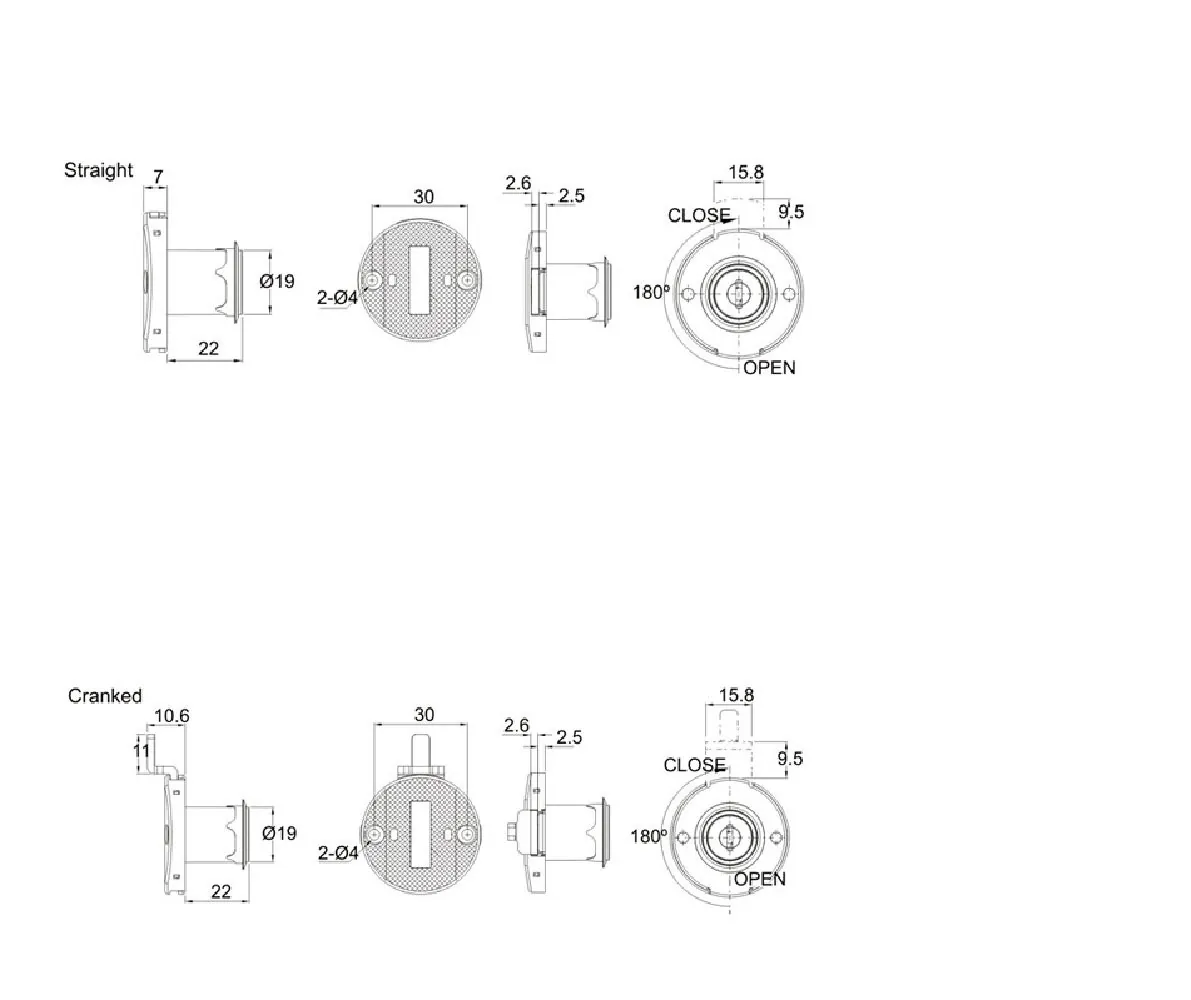 Ebco Hardware Target Round Multi-Purpose Lock, round crank, metal keys, nickel-plated finish, Code: E-MPL1C-22-M