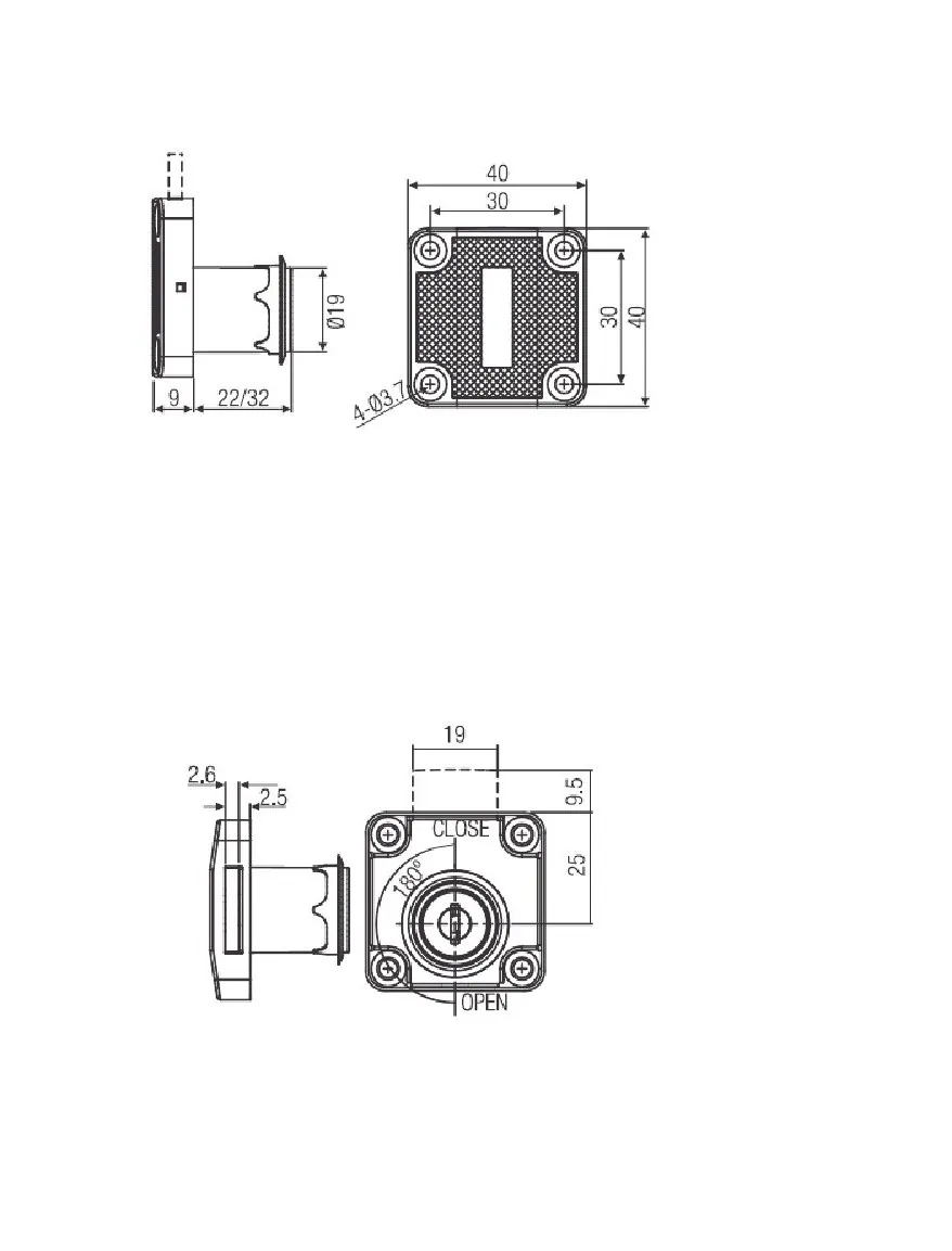 Ebco Hardware Target Square Lock, 32 mm cylinder housing, metal keys, nickel-plated finish, Code: E-SQL1-32-M - image 3