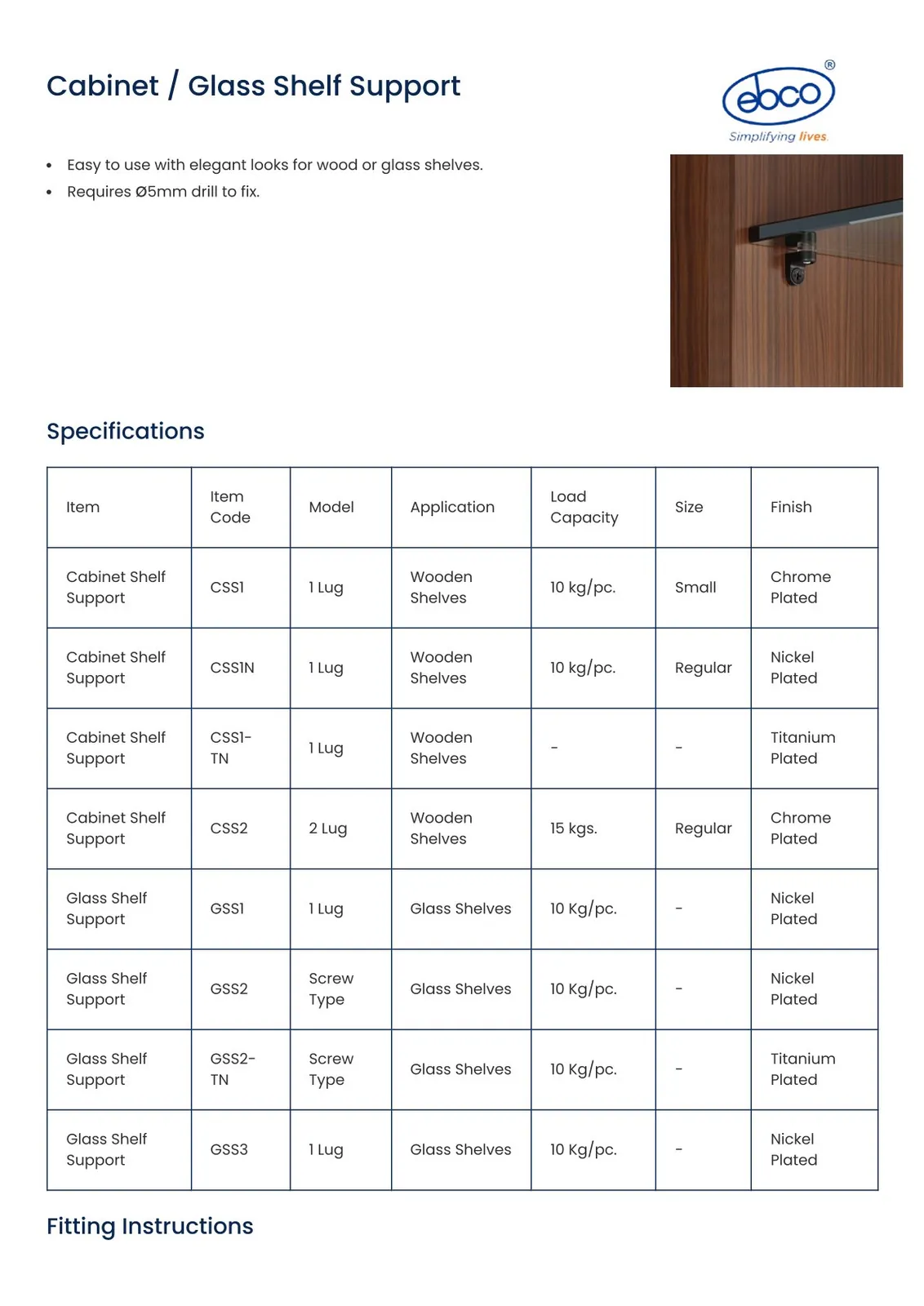 Ebco Hardware Cabinet Shelf Support Pin Glass Load Capacity 10Kg(Pack of 1000 Pcs) Nickel Plated Finish code: GSS1 - image 2