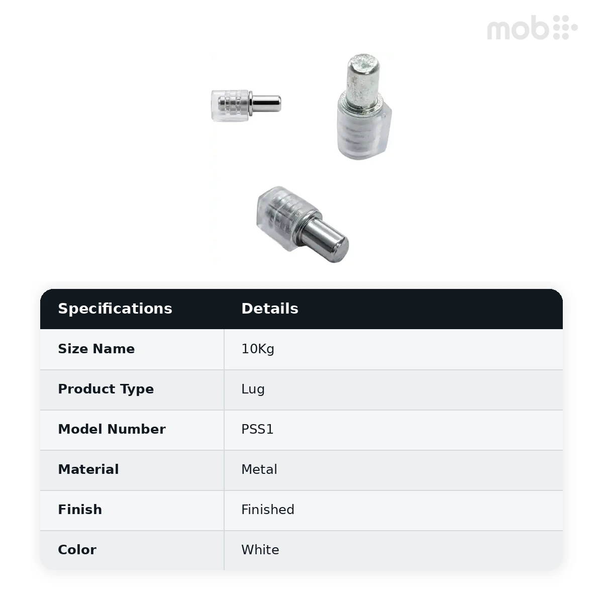 Ebco Hardware Cabinet Shelf Support Pin for Glass Shelves Load Capacity 10Kg(Pack of 2500 Pcs) White Color code: PSS1 - image 2
