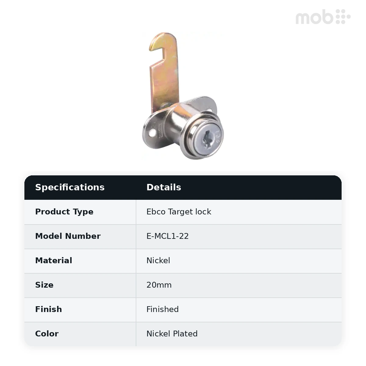 Ebco Hardware Cam lock Standard Length 20mm Nickel Plated Finish code: E-MCL1-22 - image 2