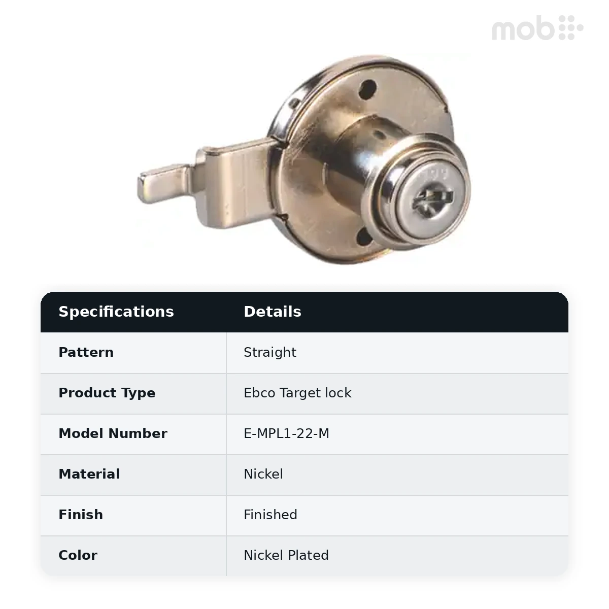 Ebco Hardware Multipurpose Lock Round Straight with metal keys Nickel Plated Finish code: E-MPL1-22-M - image 2