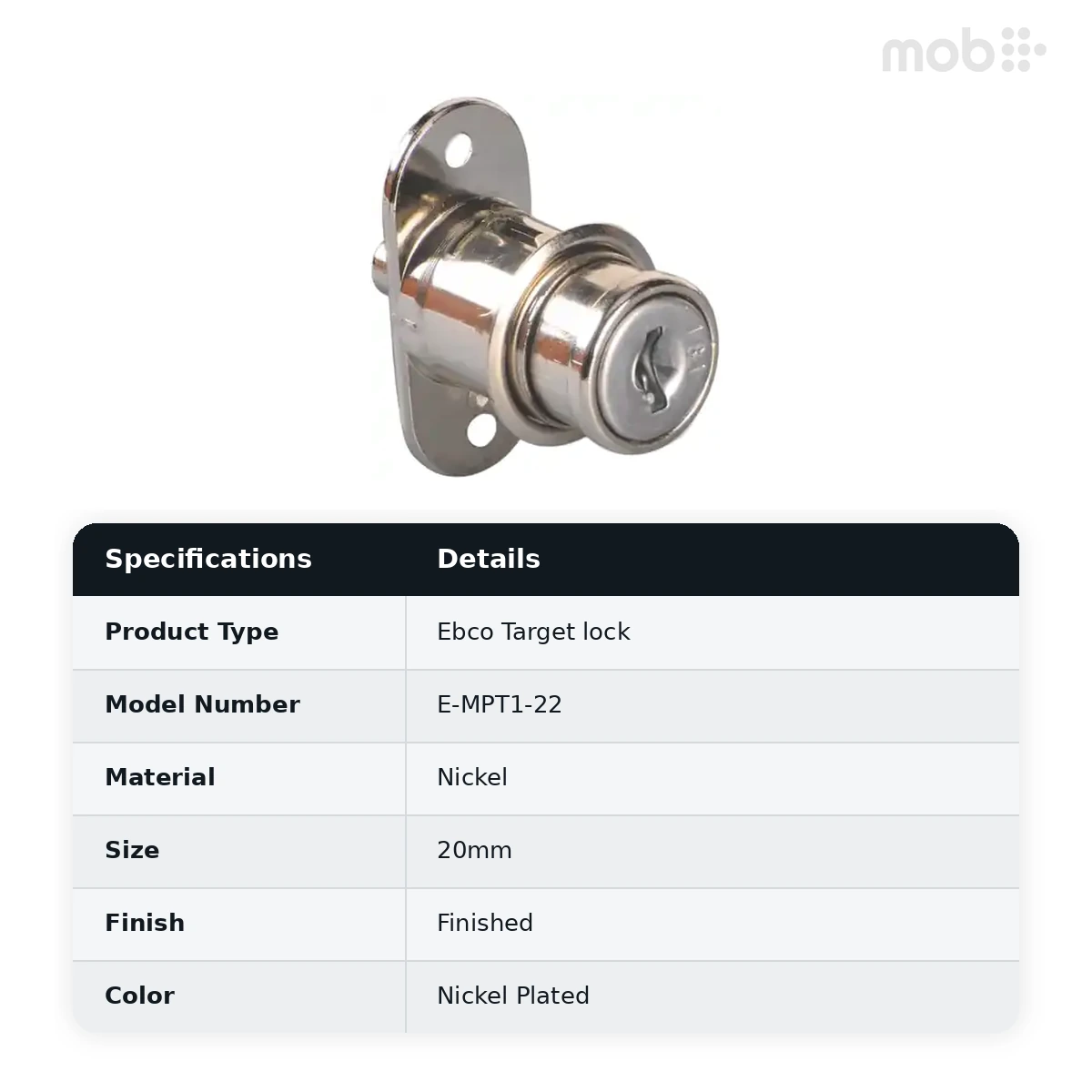 Ebco Hardware Push lock Length 20mm Nickel Plated Finish code: E-MPT1-22 - image 2