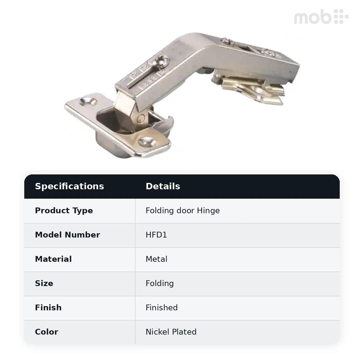 Ebco Hardware Size Folding Door Hinge Cup Diameter 35mm Regular Close Nickel Plated Finish code: HFD1 - image 2