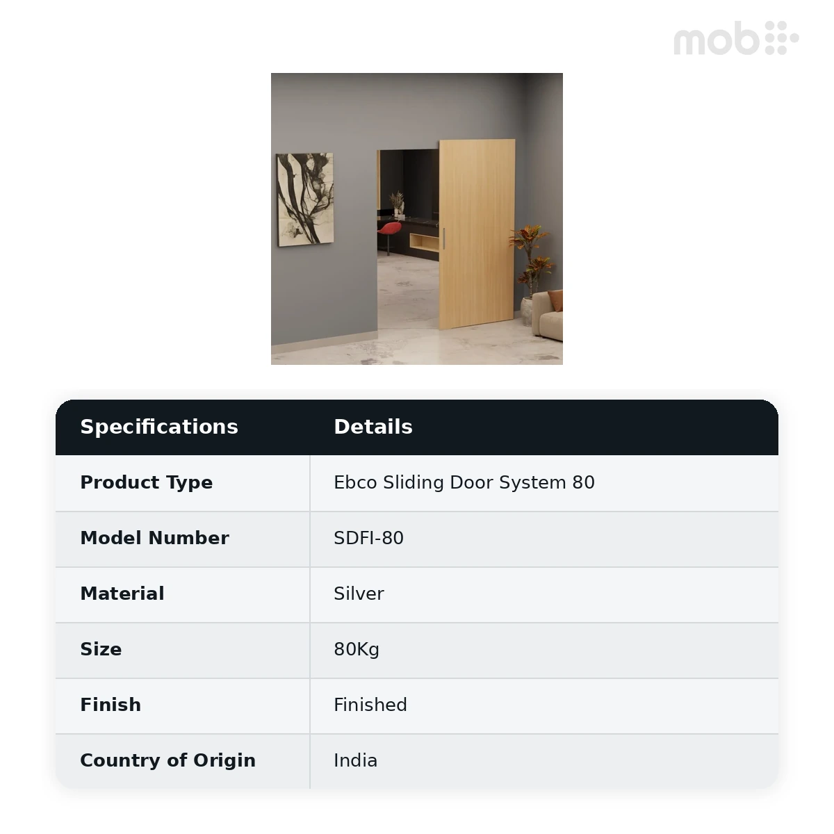 Ebco Hardware Sliding door System 80 Invisible (Including upper rail & down rail 1200mm) Load Capacity 80Kg Silver Color code: SDFI-80 - image 3