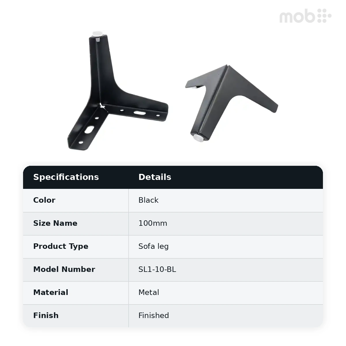 Ebco Hardware Sofa leg 1 Black Color 120x120x100x1.8mm code: SL1-10-BL - image 2