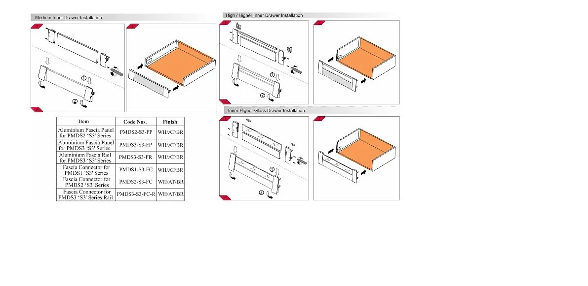 Ebco Livsmart Pro-Motion S3 Drawer System, 122 mm side height x 450 mm length, 50 kg load, black finish, Code: PMDS2-45-S3