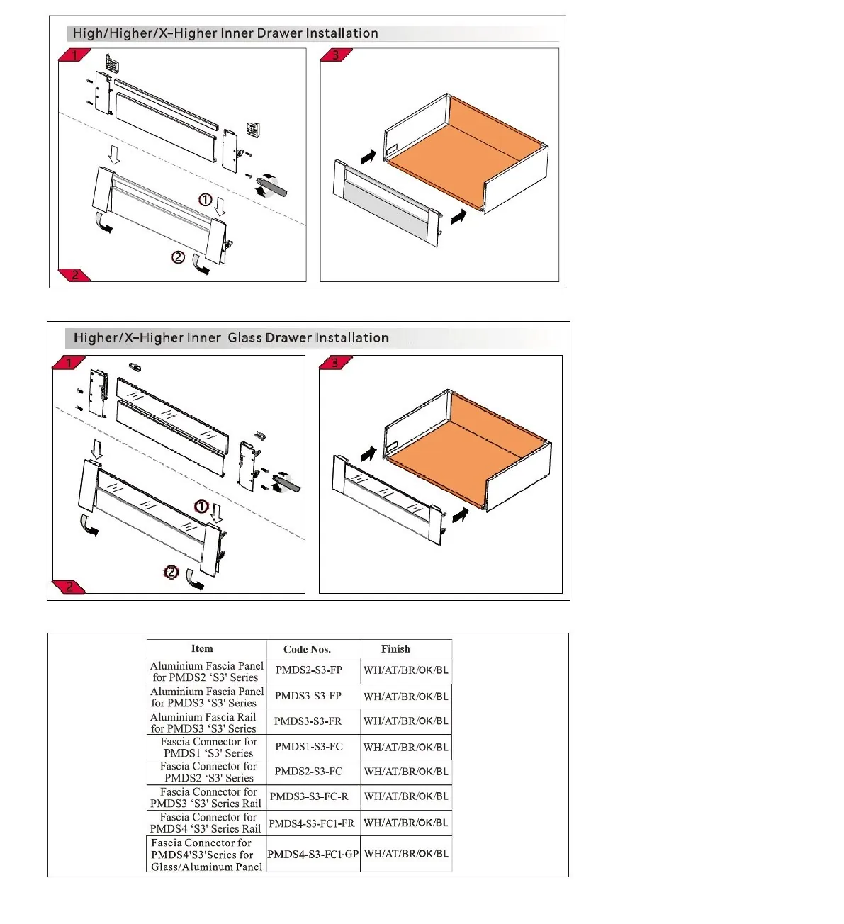 Ebco Livsmart Pro-Motion S3 Drawer System, 172 mm side height x 450 mm length, 50 kg load, black finish, Code: PMDS3-45-S3