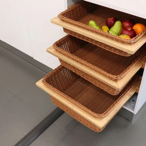 Ebco Livsmart Plastic wicker Basket(With Wooden frame & slide) Length 100mm Brown Color code: PWB-16-20-04