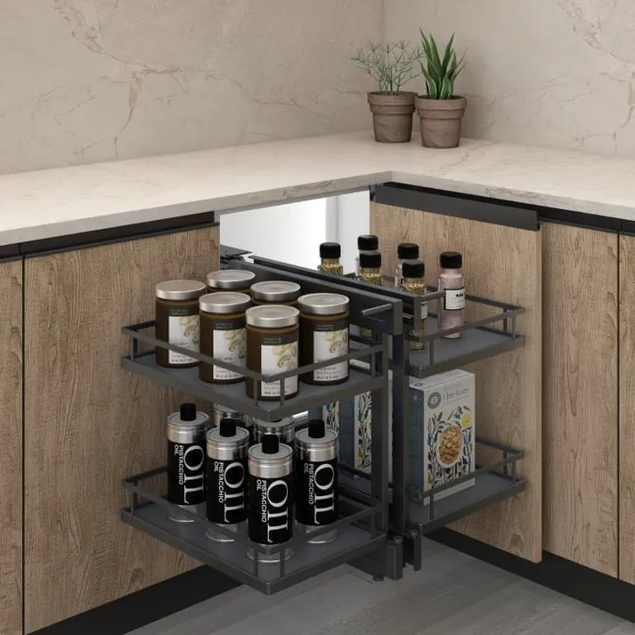 Ebco Livsmart Double Corner Pullout Polymer 450R Soft Close Length 450mm Anthracite Color code: DCPOP2-450R