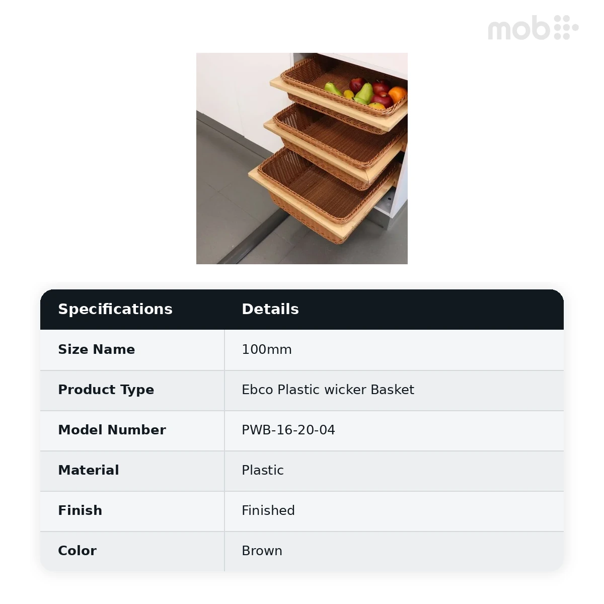 Ebco Livsmart Plastic wicker Basket(With Wooden frame & slide) Length 100mm Brown Color code: PWB-16-20-04 - image 2
