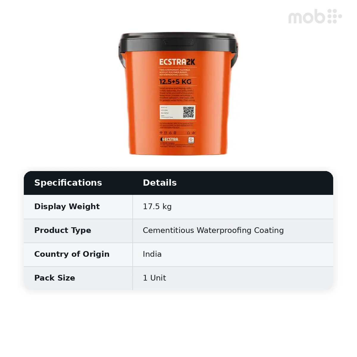 Ecstra 2K Two-Component Flexible Acrylic Polymer-Based Waterproofing Coating 17.5 kg