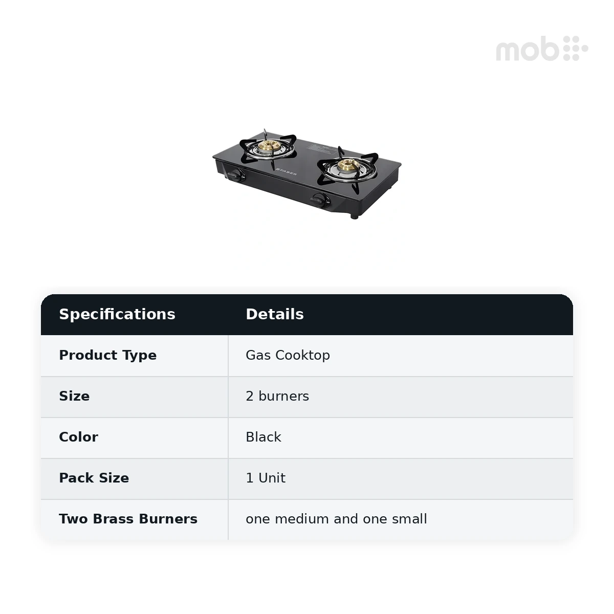 Faber Arrow 2-Burner Manual Gas Cooktop Black