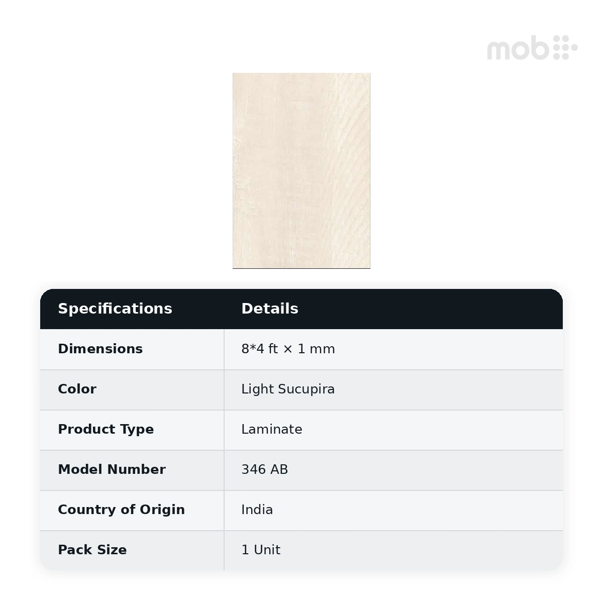 Finetouch Laminates 346 AB Light Sucupira, 1mm, 8x4 ft