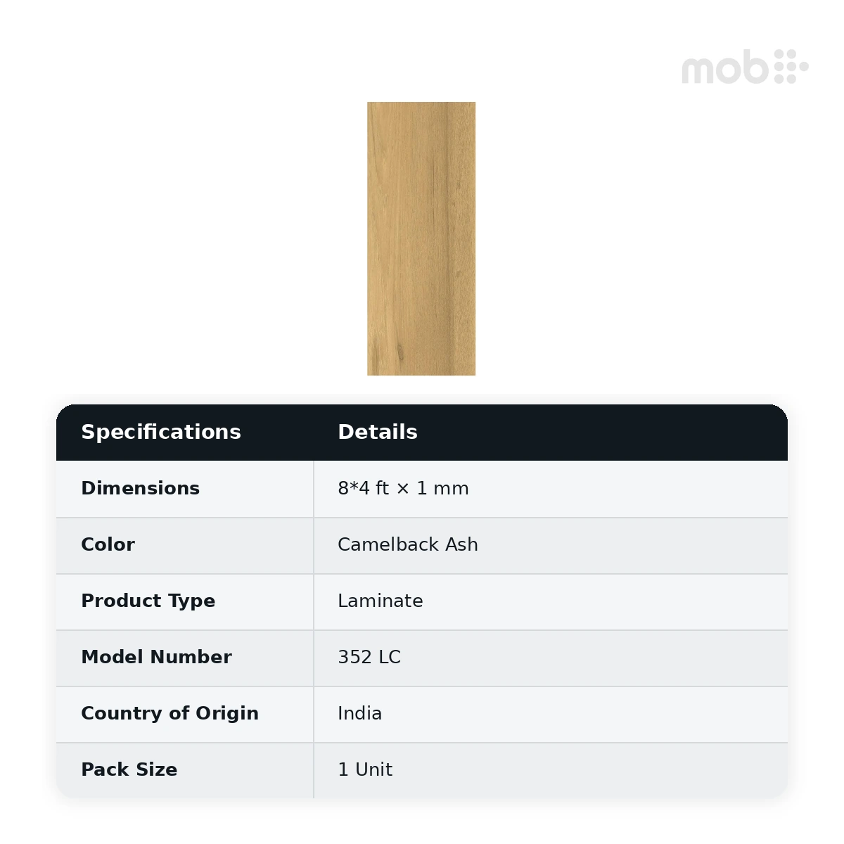 Finetouch Laminates 352 LC Camelback Ash, 1mm, 8x4 ft