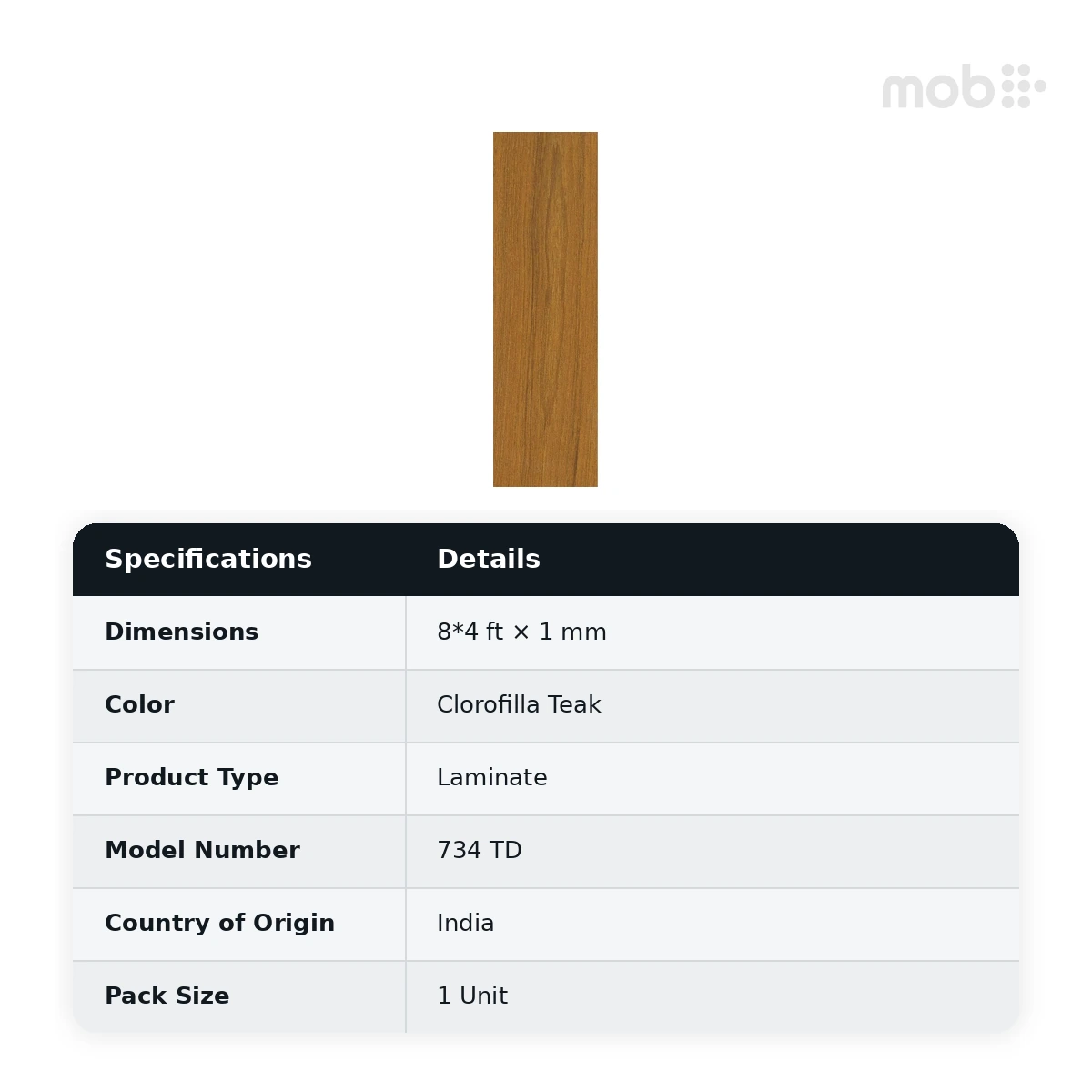 Finetouch Laminates 734 TD Clorofilla Teak, 1mm, 8x4 ft