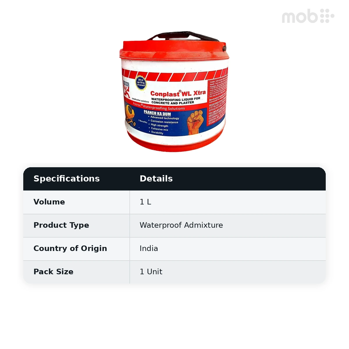 Fosroc Conplast WL Xtra Waterproofing Liquid 1 L - image 2