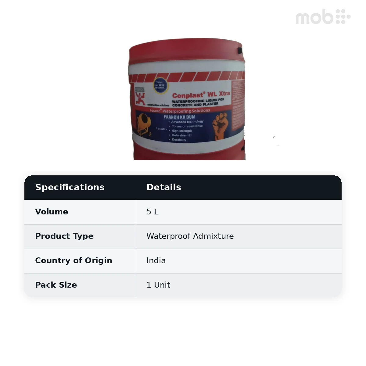 Fosroc Conplast WL Xtra Waterproofing Liquid 5 L - image 2