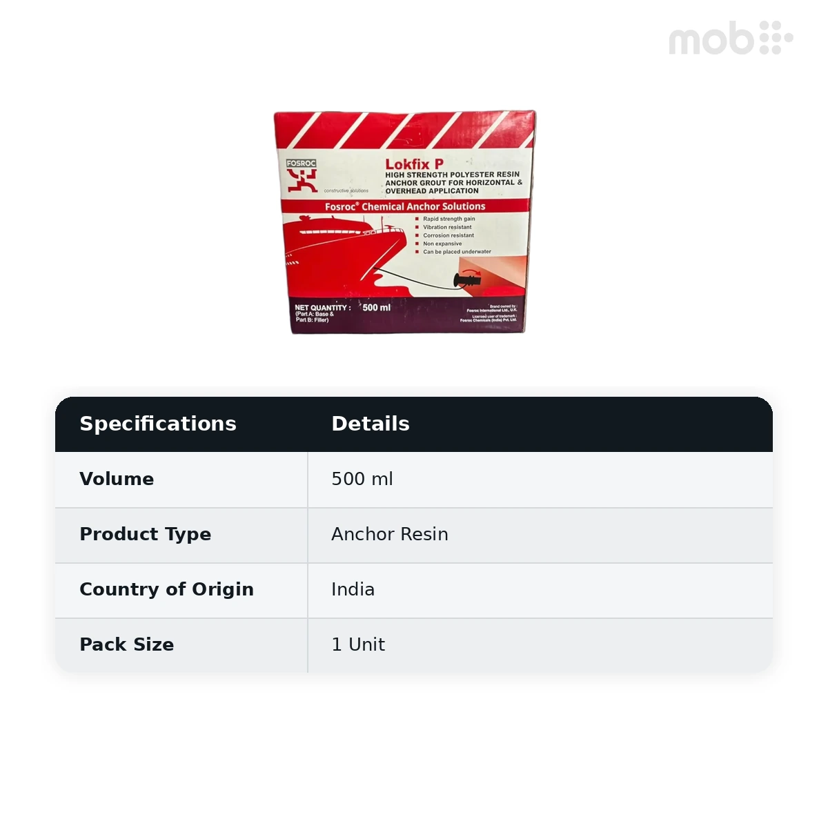 Fosroc Lokfix P Polyester Resin Anchor Grout Horizontal Application 500ml - image 2