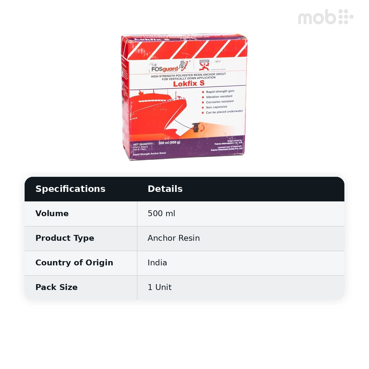 Fosroc Lokfix S Polyester Resin Anchor Grout Vertical Application 500ml - image 2