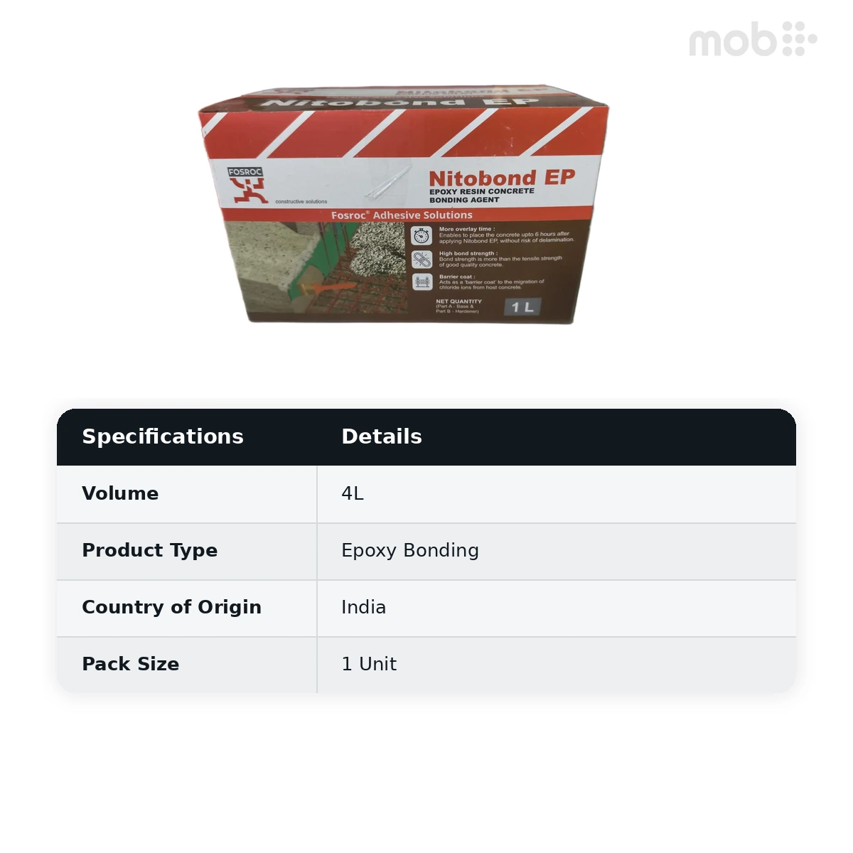 Fosroc Nitobond EP Epoxy Resin Concrete Bonding Agent 4L - image 2