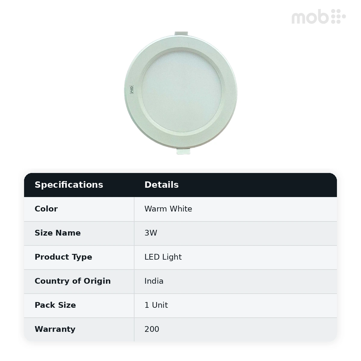 GM Kiko LED Slim Panel Light 3W Round 3K