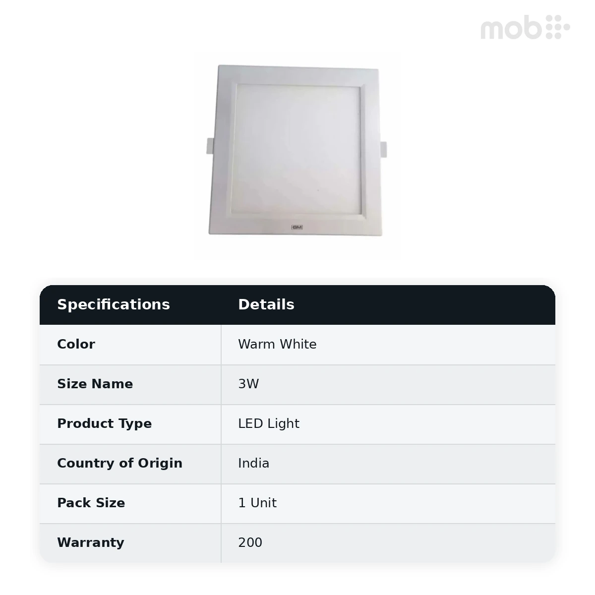 GM Kiko LED Slim Panel Light 3W Square 3K