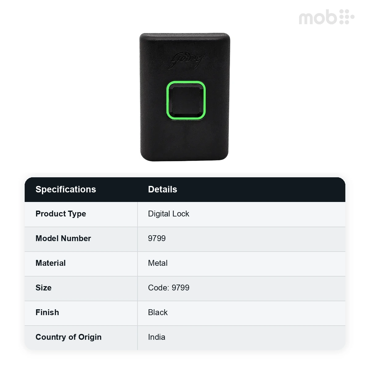 Godrej Astron Digital Cabinet Lock Black Finish Backset 60 mm Door Thickness 15-25 mm code: 9799 - image 2