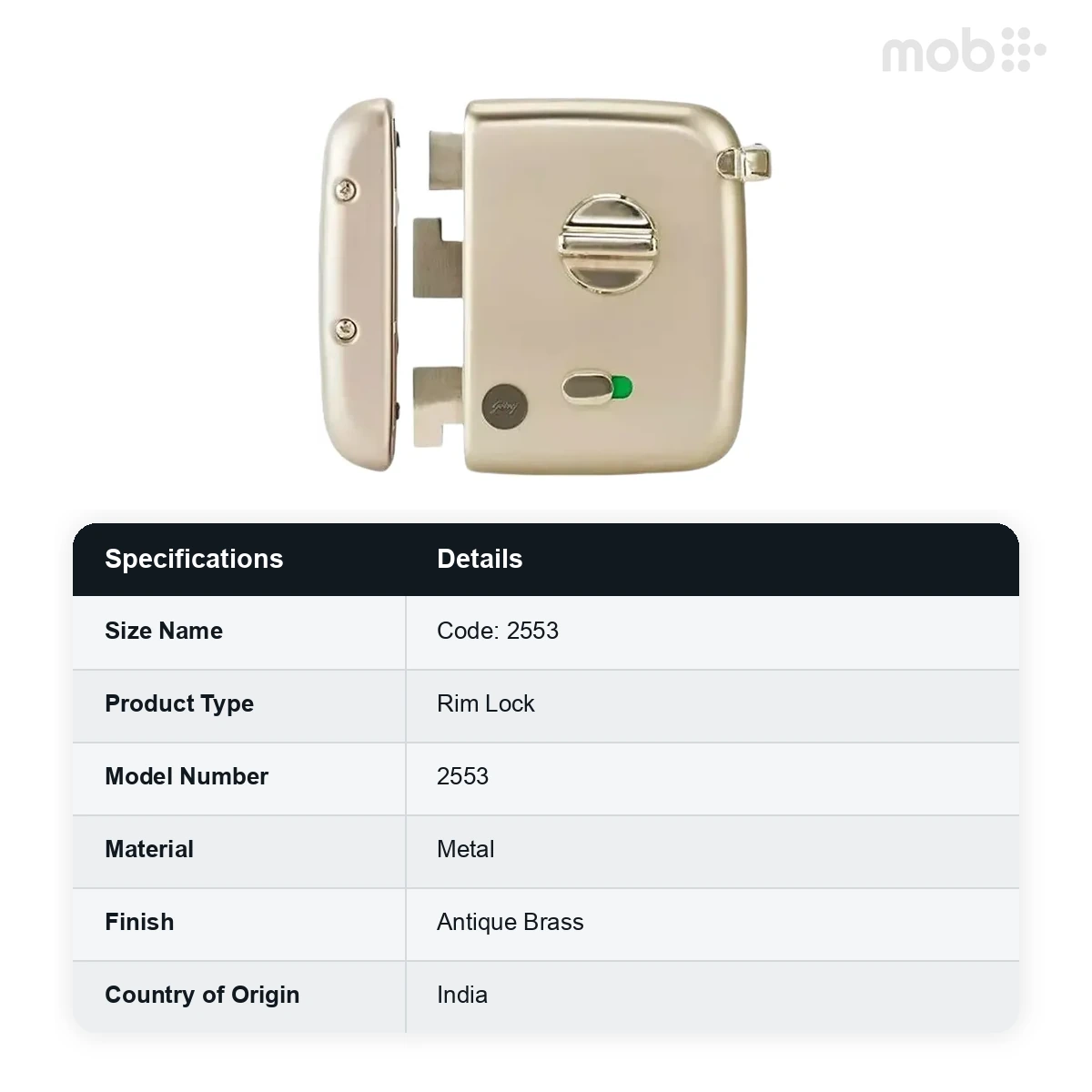 Godrej Centaur EXS+ 1CK Latchbolt Antique Brass Finish Backset 60 mm code: 2553 - image 2