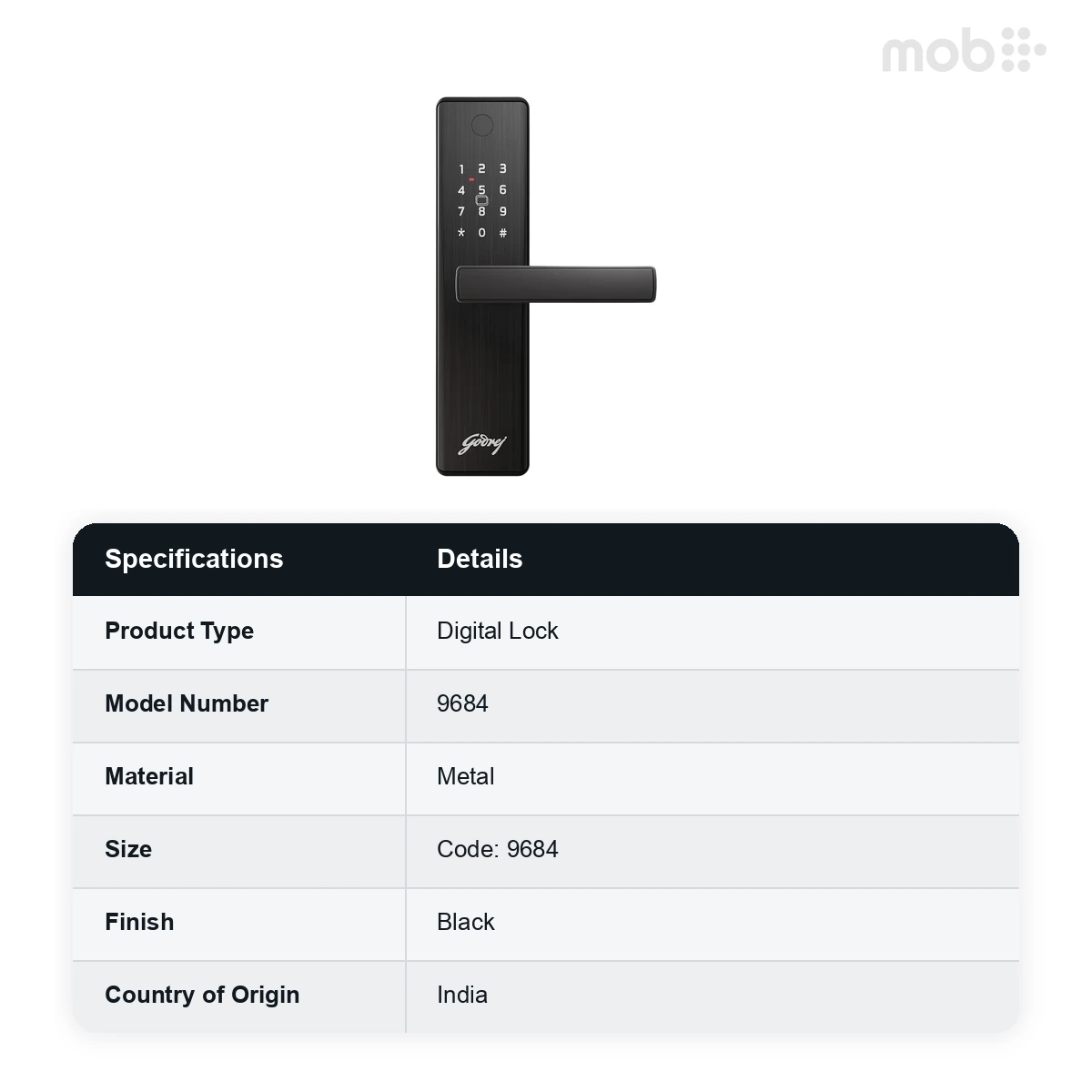Godrej Neo Advantage Digital Lock Black Finish Backset 60 mm Door Thickness 35-65 mm code: 9684 - image 2