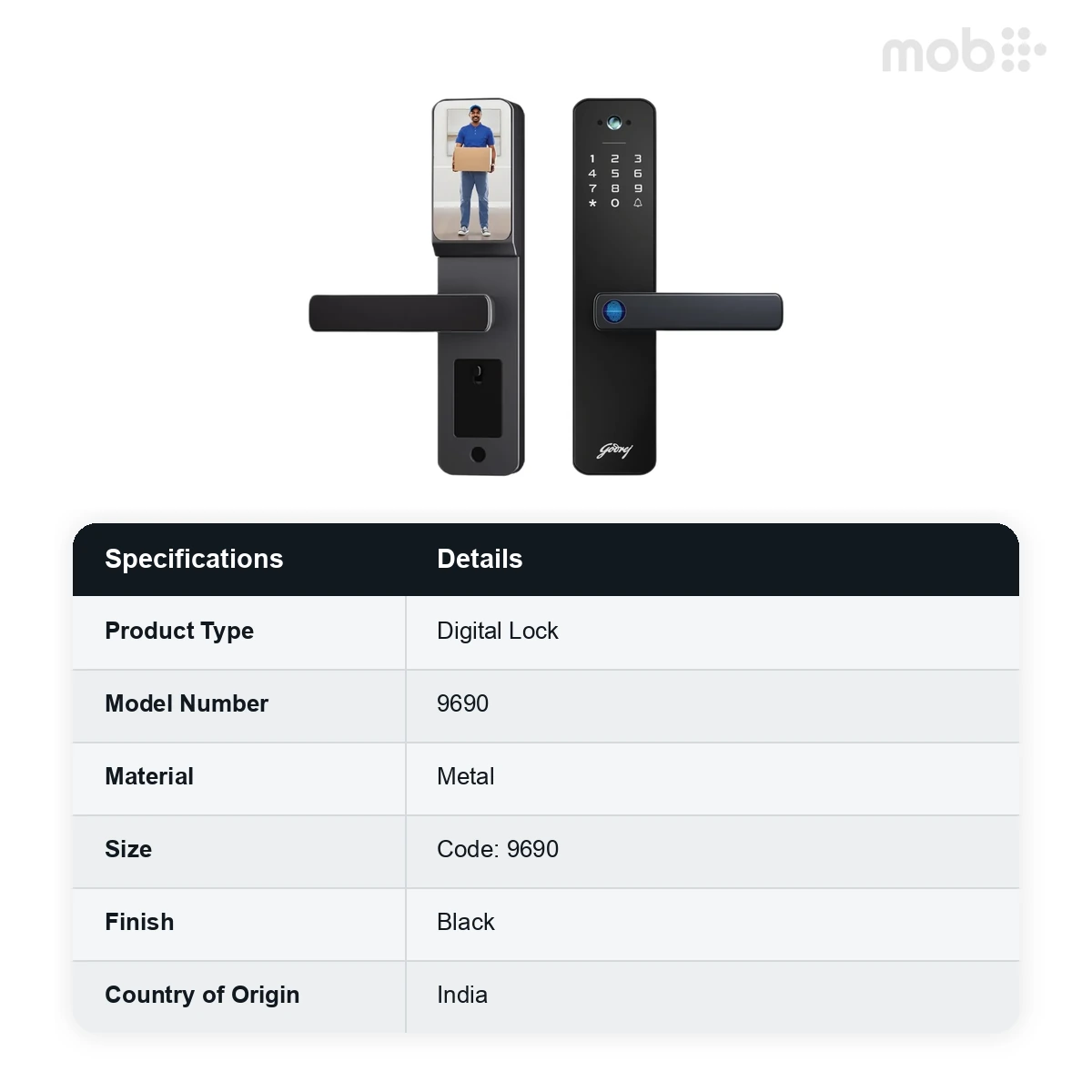 Godrej Neo Pro-View Digital Lock Black Finish Backset 60 mm Door Thickness 35-65 mm code: 9690 - image 2