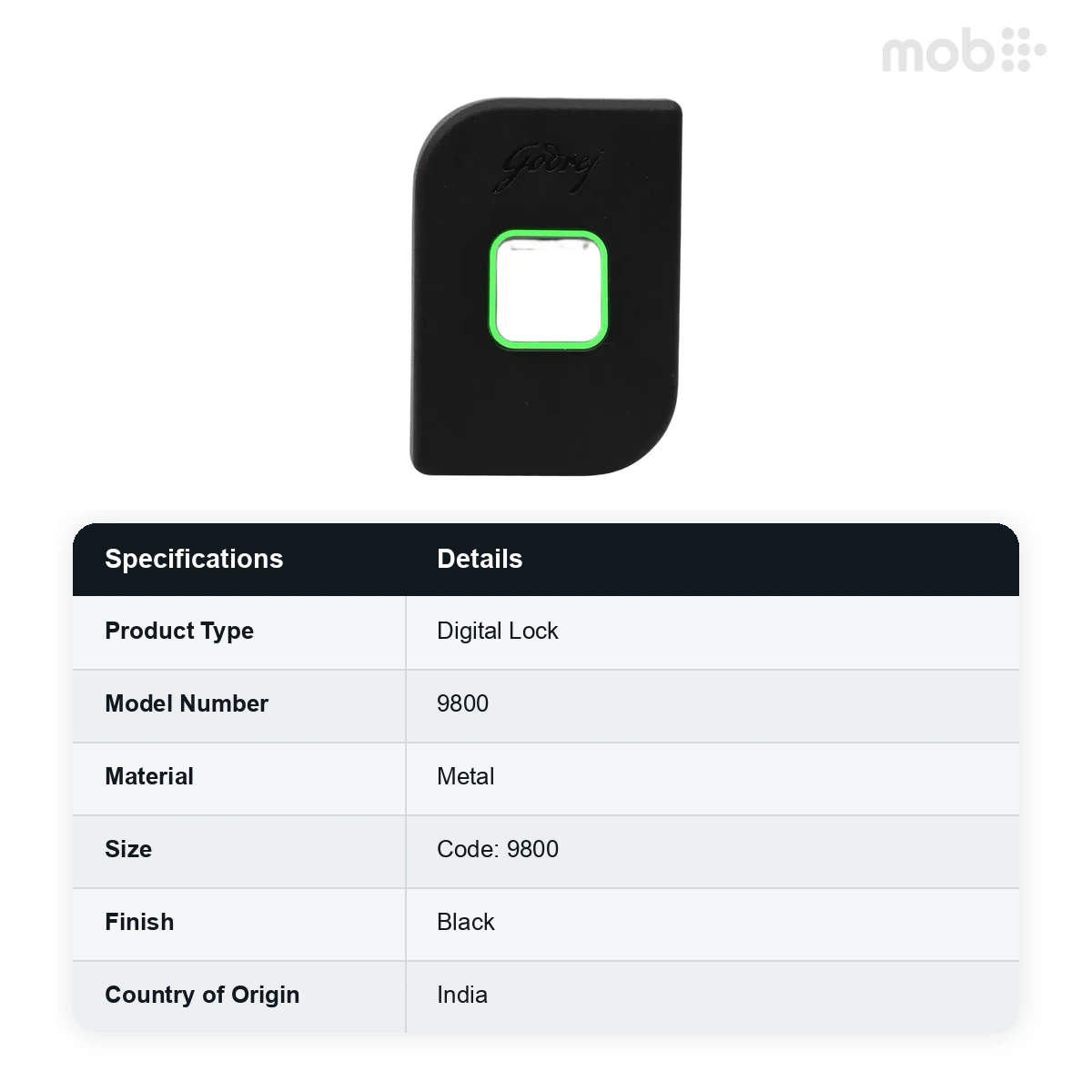 Godrej Rion Digital Cabinet Lock Black Finish Backset 60 mm Door Thickness 15-25 mm code: 9800 - image 2