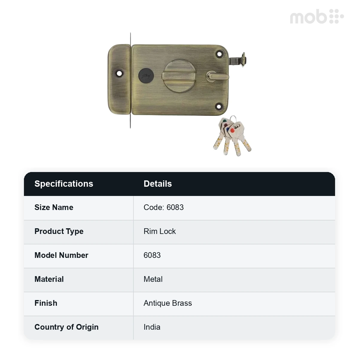 Godrej Twinbolt Ultra XL+ 1CK Latchbolt (Inside Opening) Antique Brass Finish Backset 60 mm code: 6083 - image 2