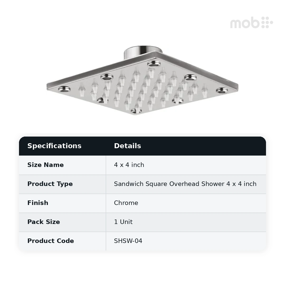 Goldline Sandwich Square Overhead Shower 4 x 4 inch Chrome SHSW-04 - image 2