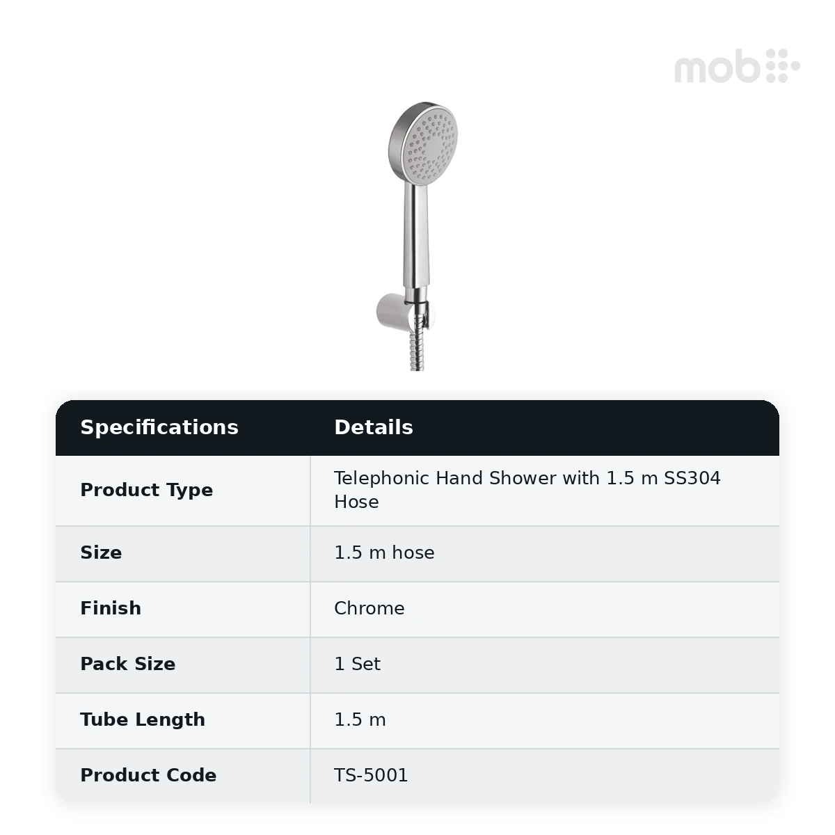 Goldline Telephonic Hand Shower with 1.5 m SS304 Hose Chrome TS-5001 - image 2