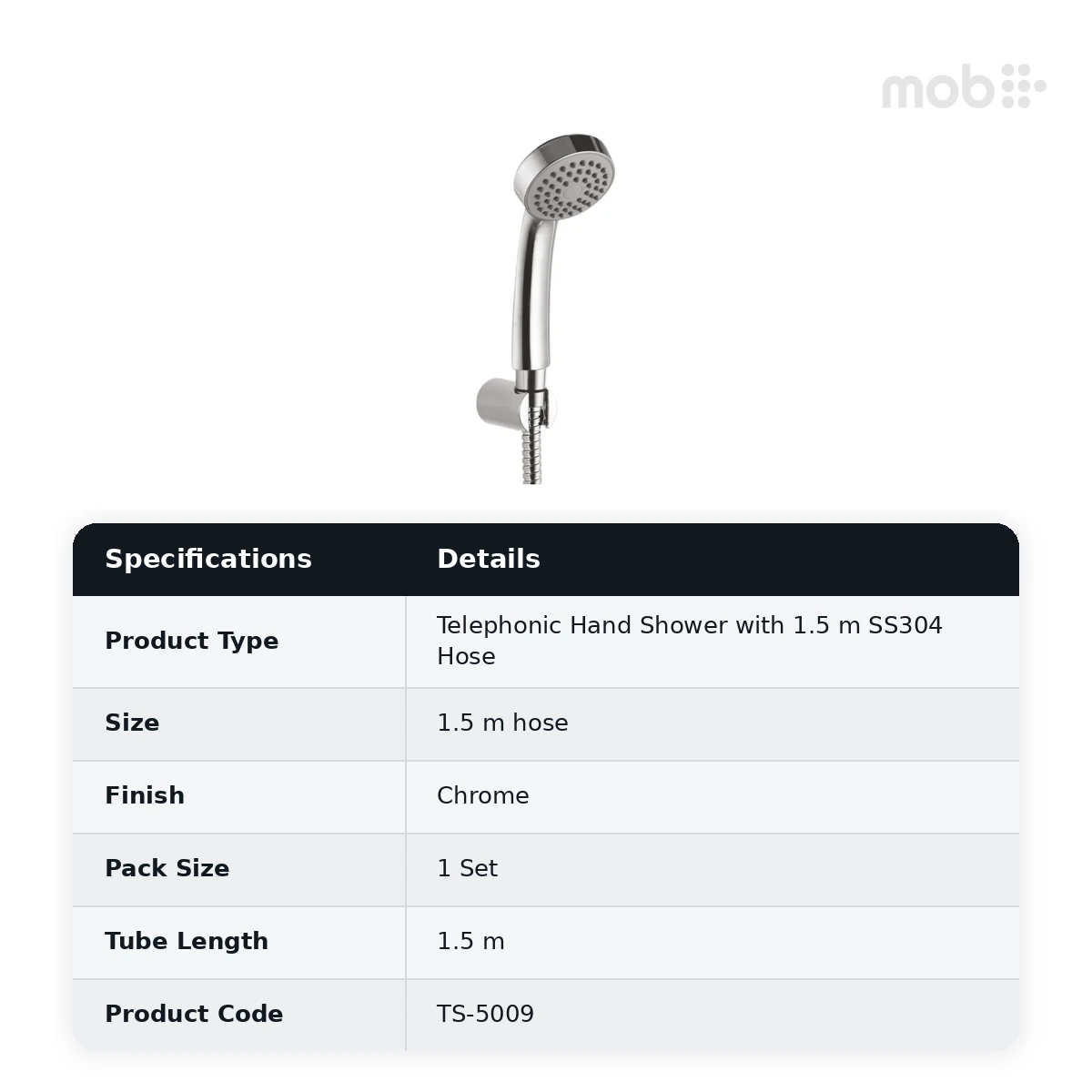 Goldline Telephonic Hand Shower with 1.5 m SS304 Hose Chrome TS-5009 - image 2