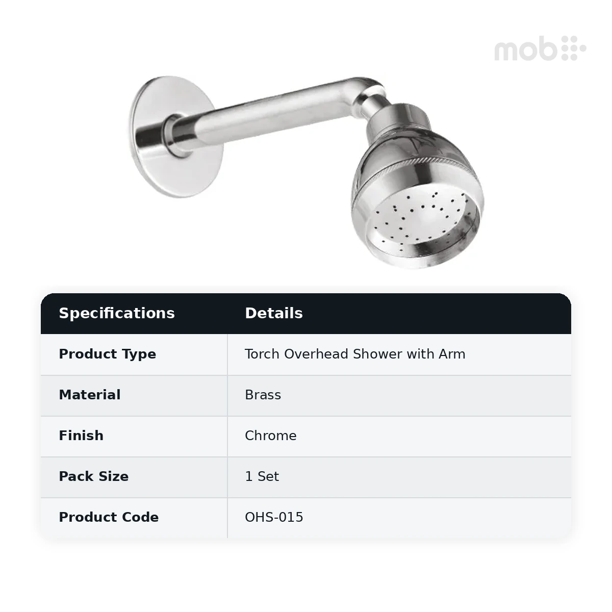 Goldline Torch Overhead Shower with Arm Chrome OHS-015