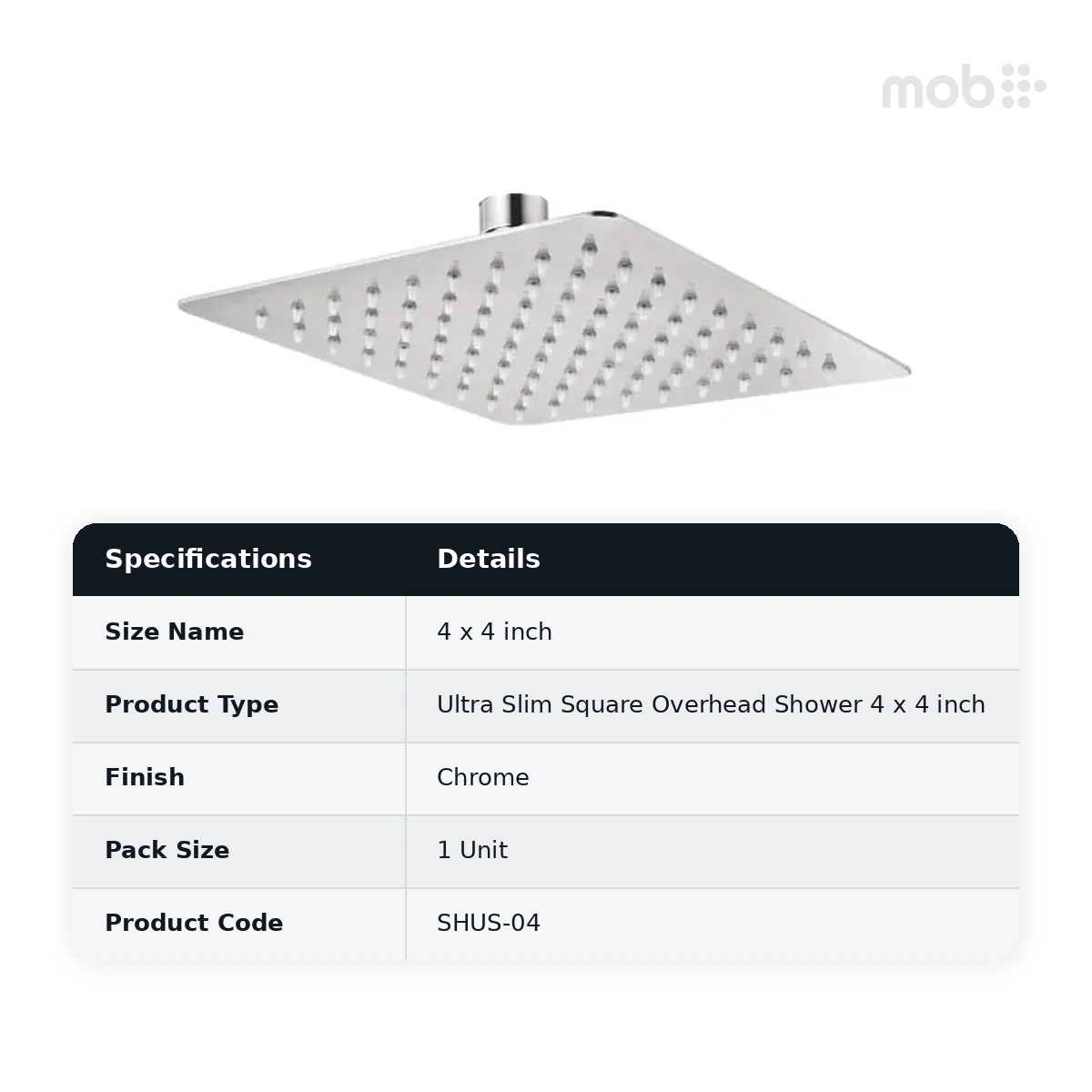 Goldline Ultra Slim Square Overhead Shower 4 x 4 inch Chrome SHUS-04 - image 2
