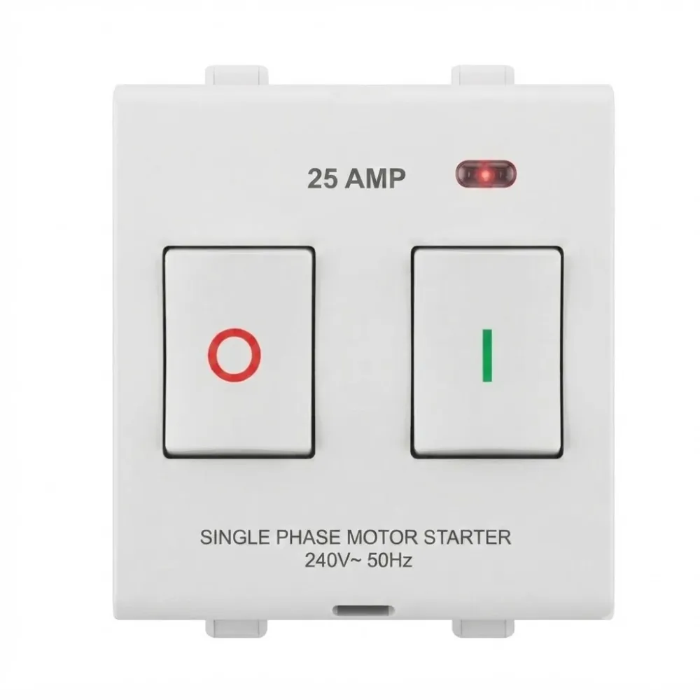 Goldmedal Nixon 25A Motor Starter Switch, 240V, 50-60Hz, 2 Module, Absolute White, Code: 102459