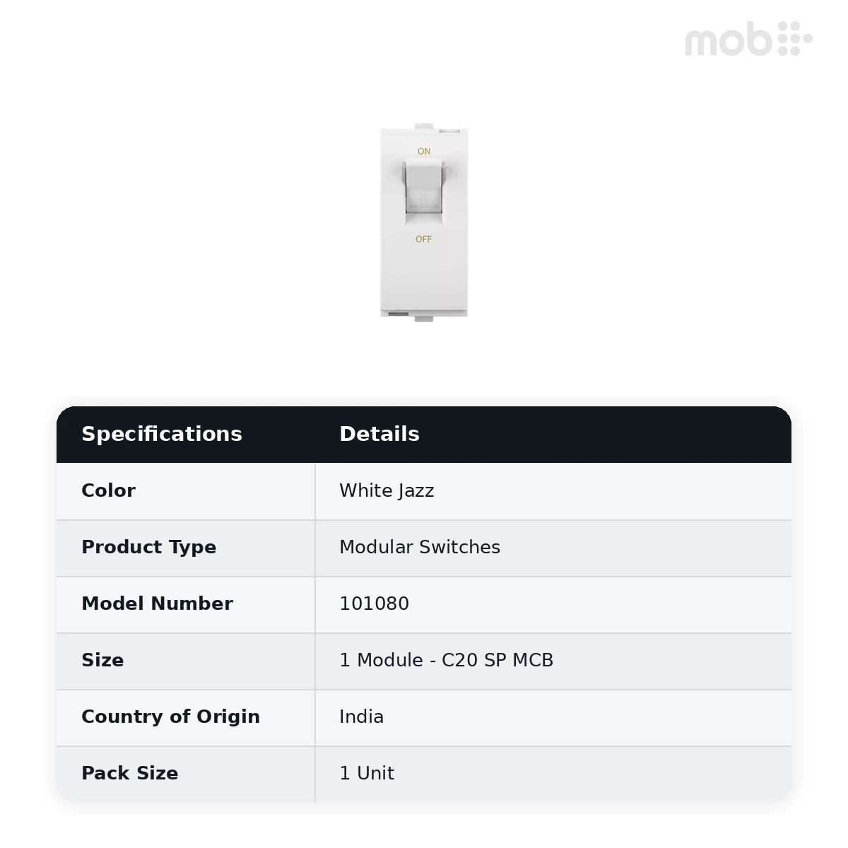 Goldmedal Curve C20 SP MCB, 240V, 1 Module, White Jazz, Code: 101080 - image 2