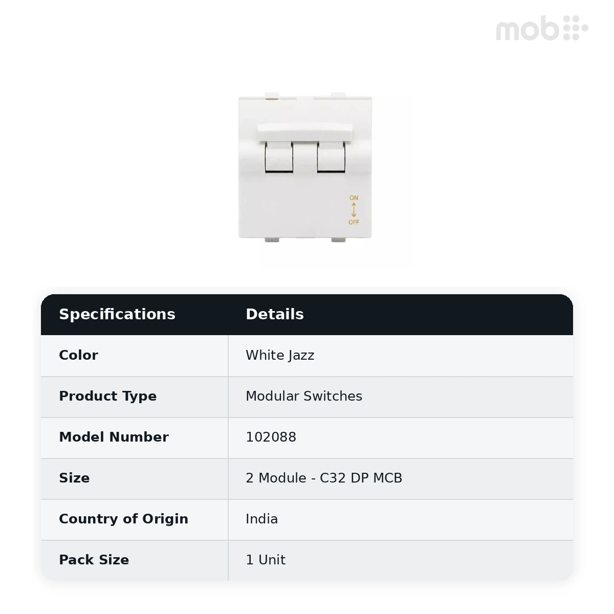 Goldmedal Curve C32 DP MCB, 2 Module, White Jazz, Code: 102088