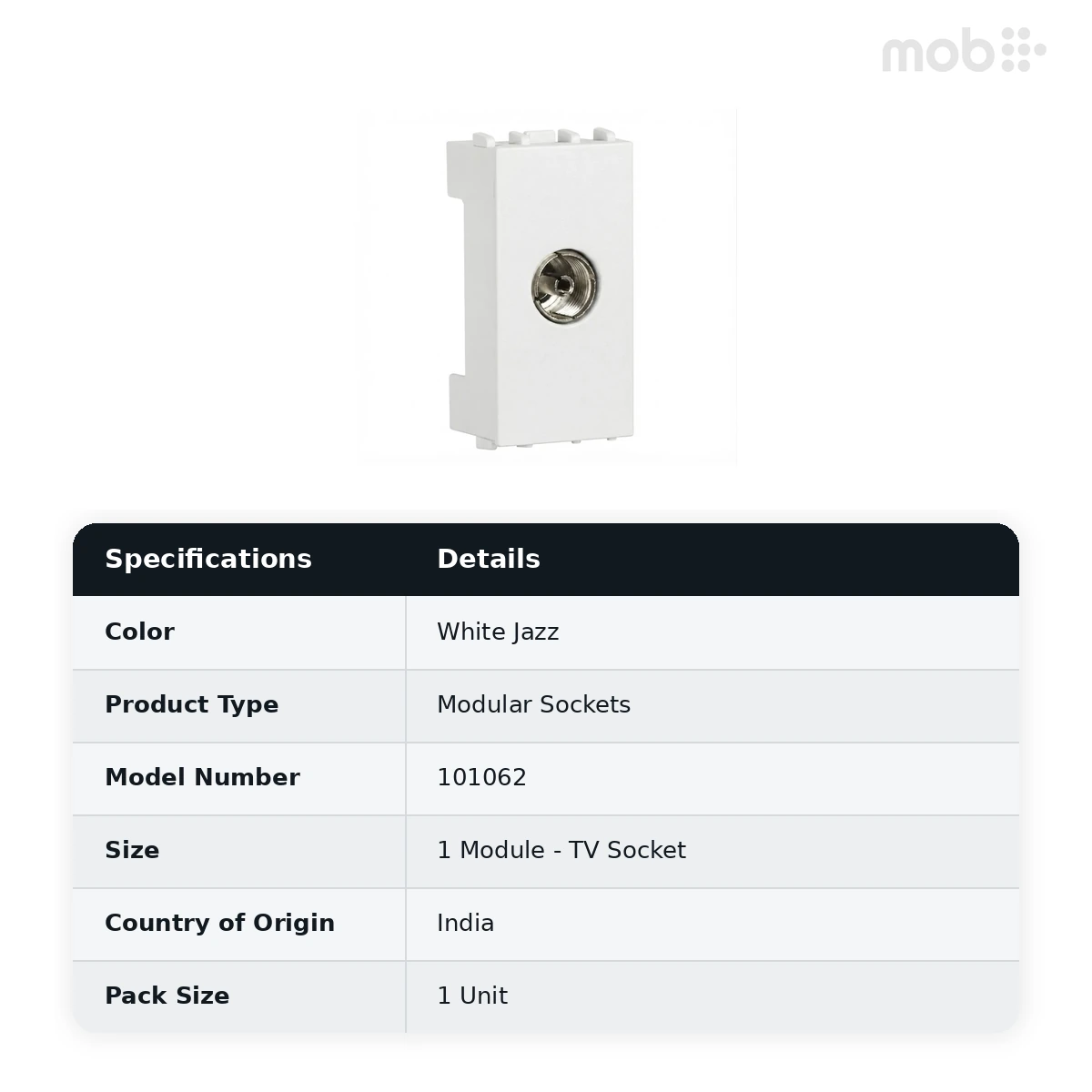 Goldmedal Curve TV Socket, 1 Module, White Jazz, Code: 101062 - image 2