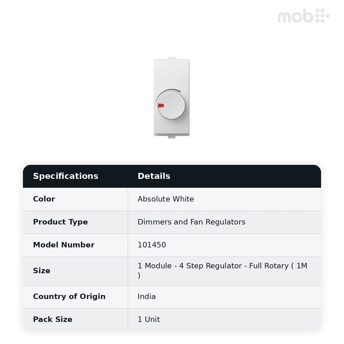 Goldmedal Nixon 4 Step Regulator - Full Rotary (1M), 240V, 1 Module, Absolute White, Code: 101450 - image 2