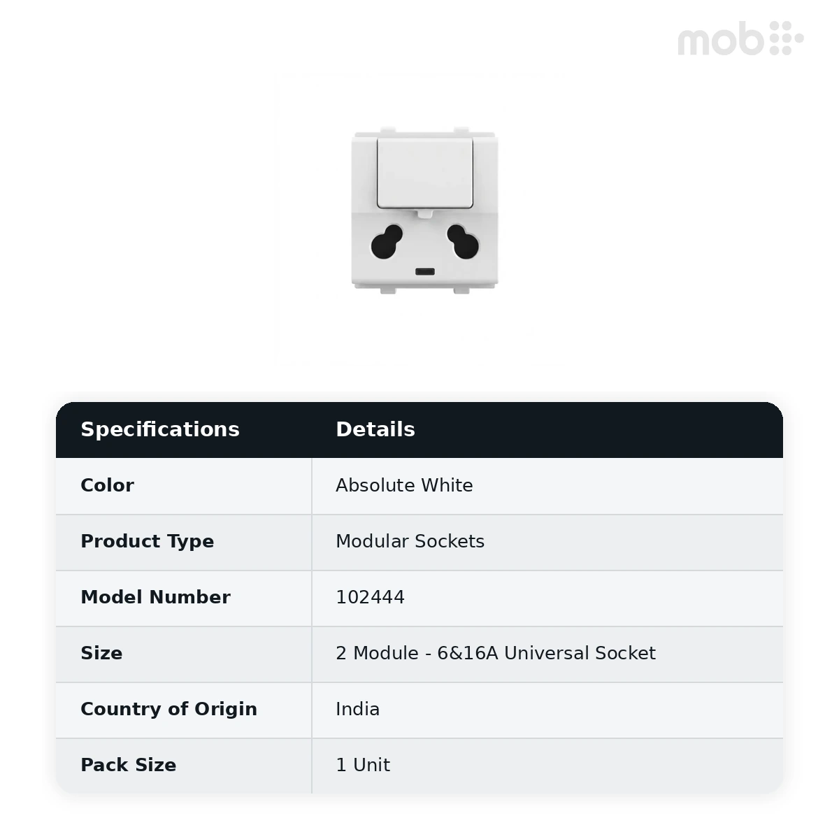 Goldmedal Nixon 6&16A Universal Socket, 2 Module, Absolute White, Code: 102444 - image 2