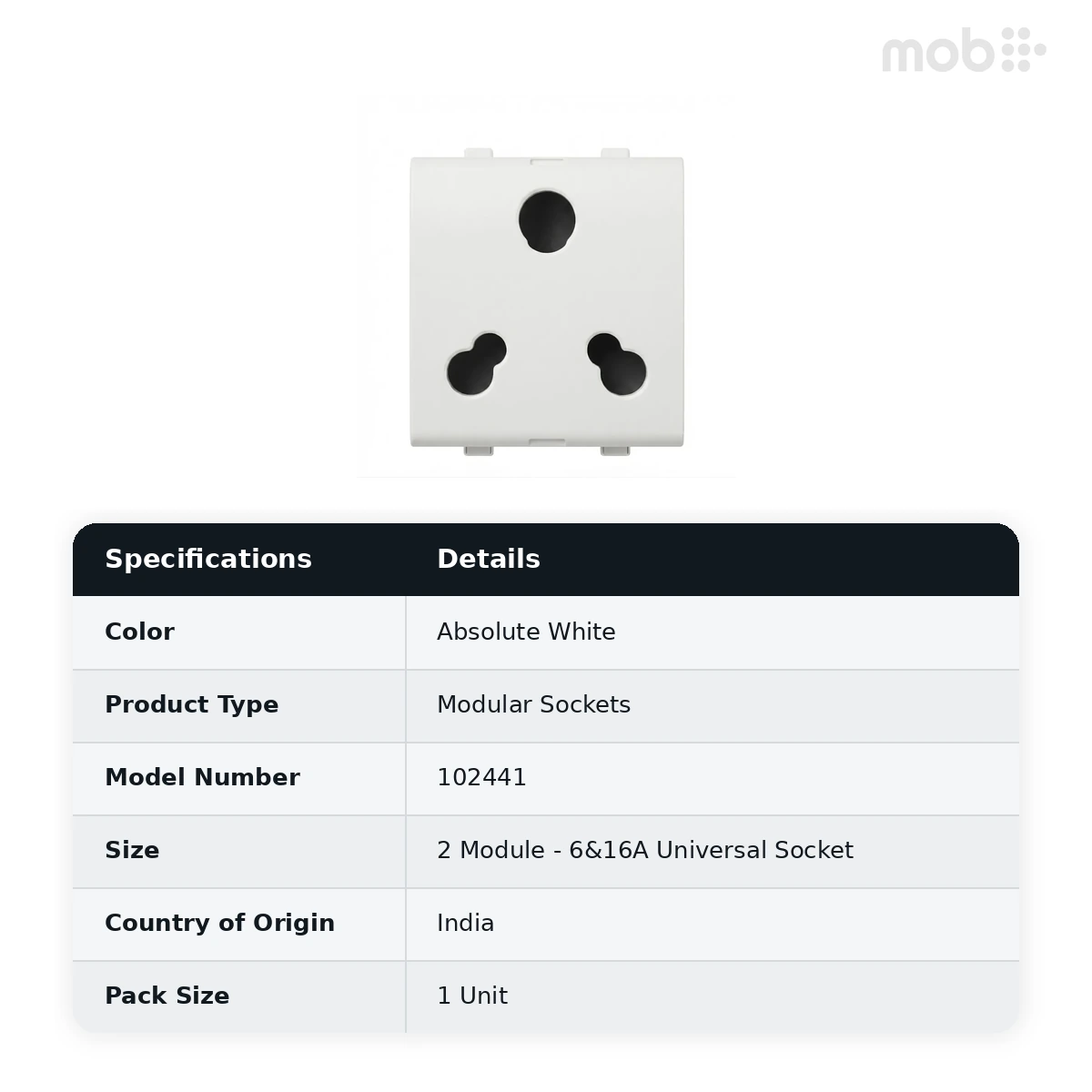 Goldmedal Nixon 6&16A Universal Socket, 240V, 2 Module, Absolute White, Code: 102441 - image 2